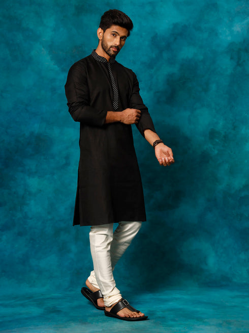 Men's Black Cotton Blend Ethnic Kurta